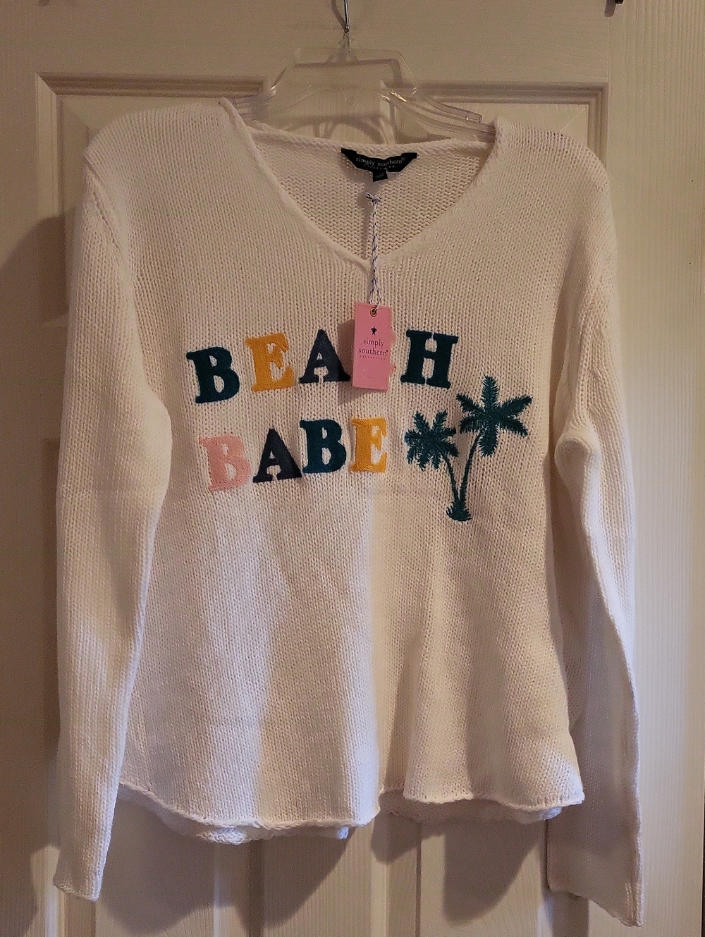 Simply Southern NWT Everyday Beach Babe Knit Sweater S/M Cream V-Neck